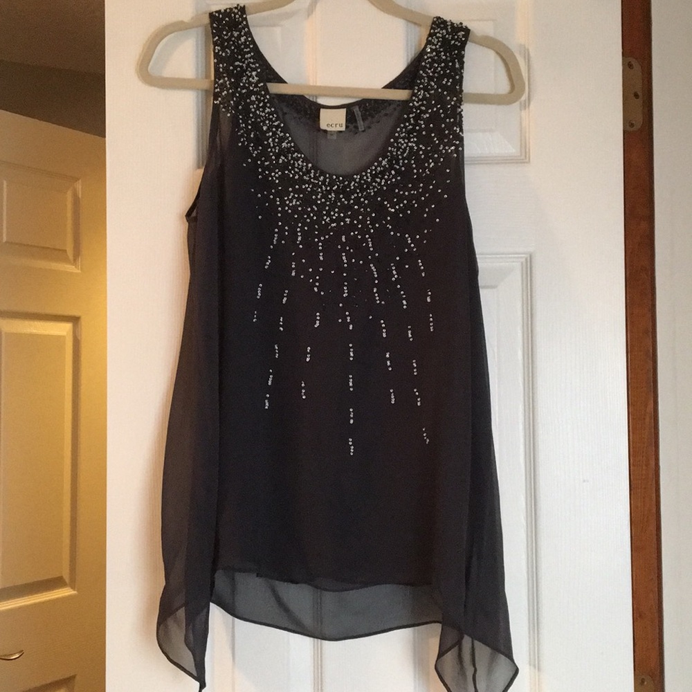 Boutique black silk sequin blouse size M